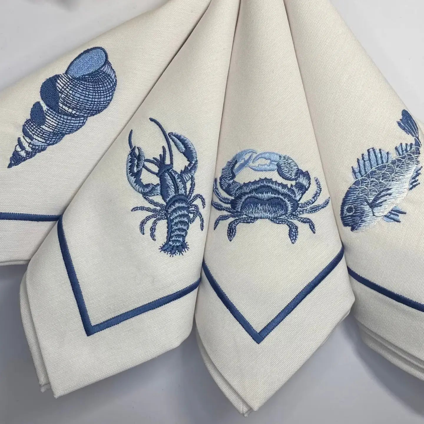 Coastal-Inspired Embroidered Linen Napkins