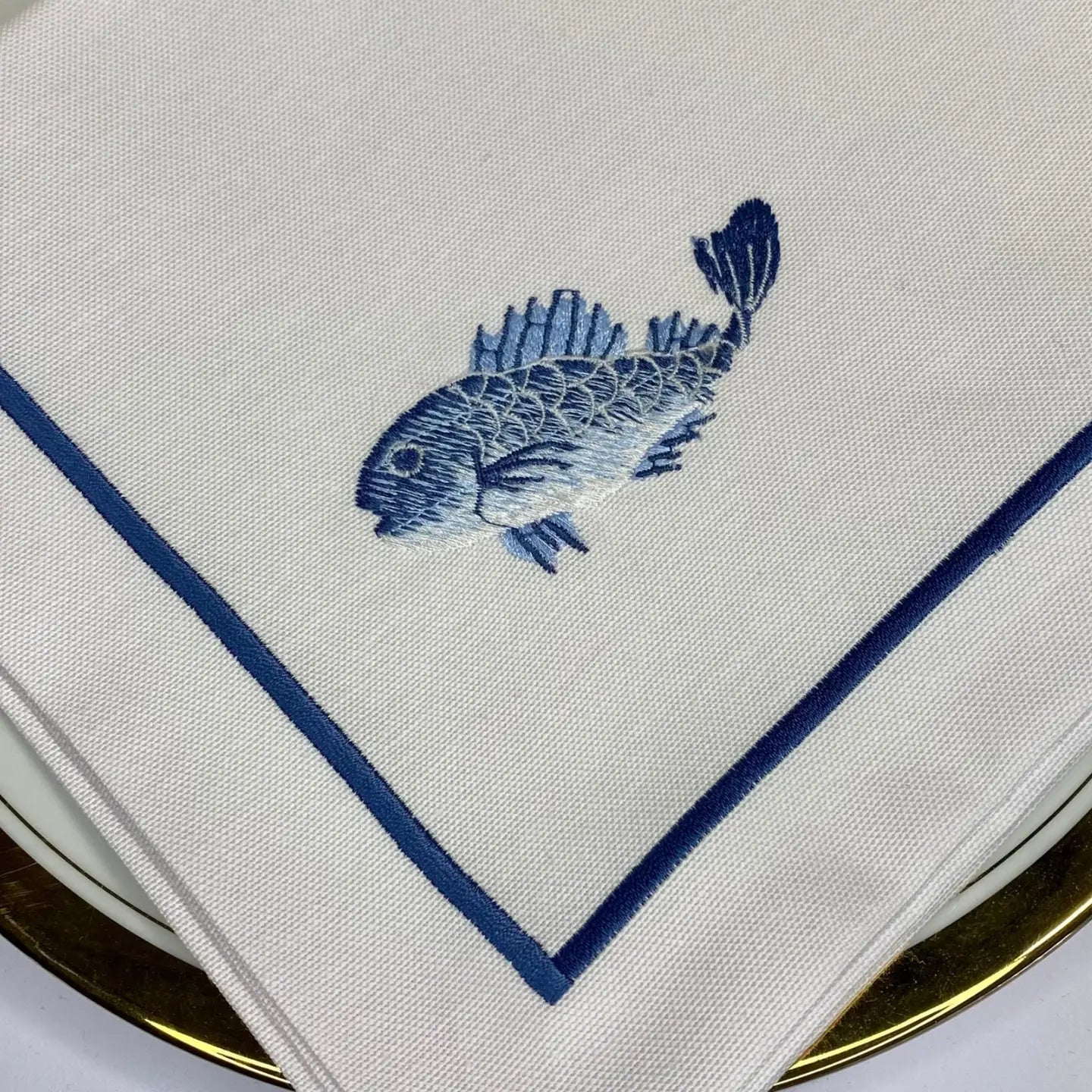 Coastal-Inspired Embroidered Linen Napkins