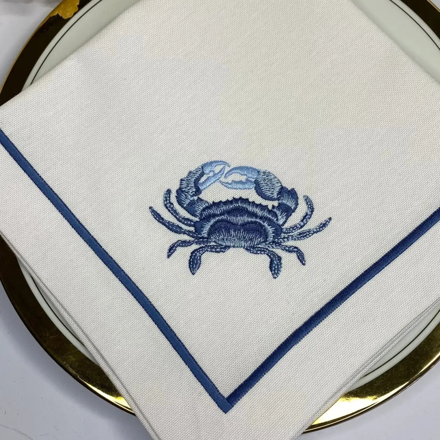 Coastal-Inspired Embroidered Linen Napkins
