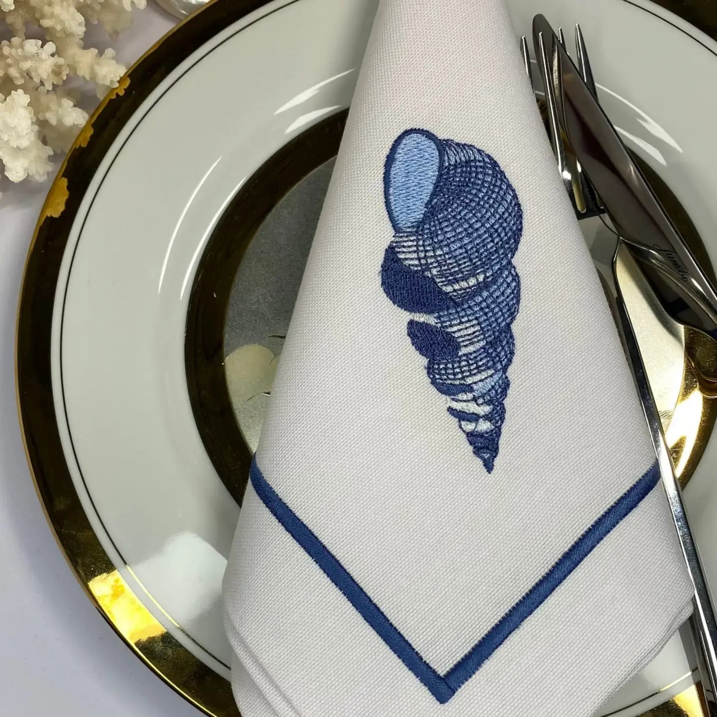 Coastal-Inspired Embroidered Linen Napkins