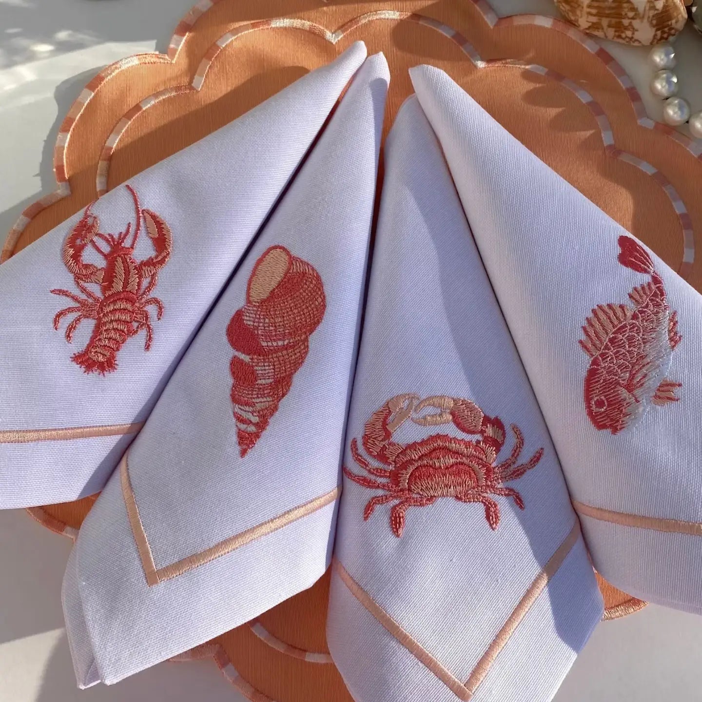 Coastal-Inspired Embroidered Linen Napkins