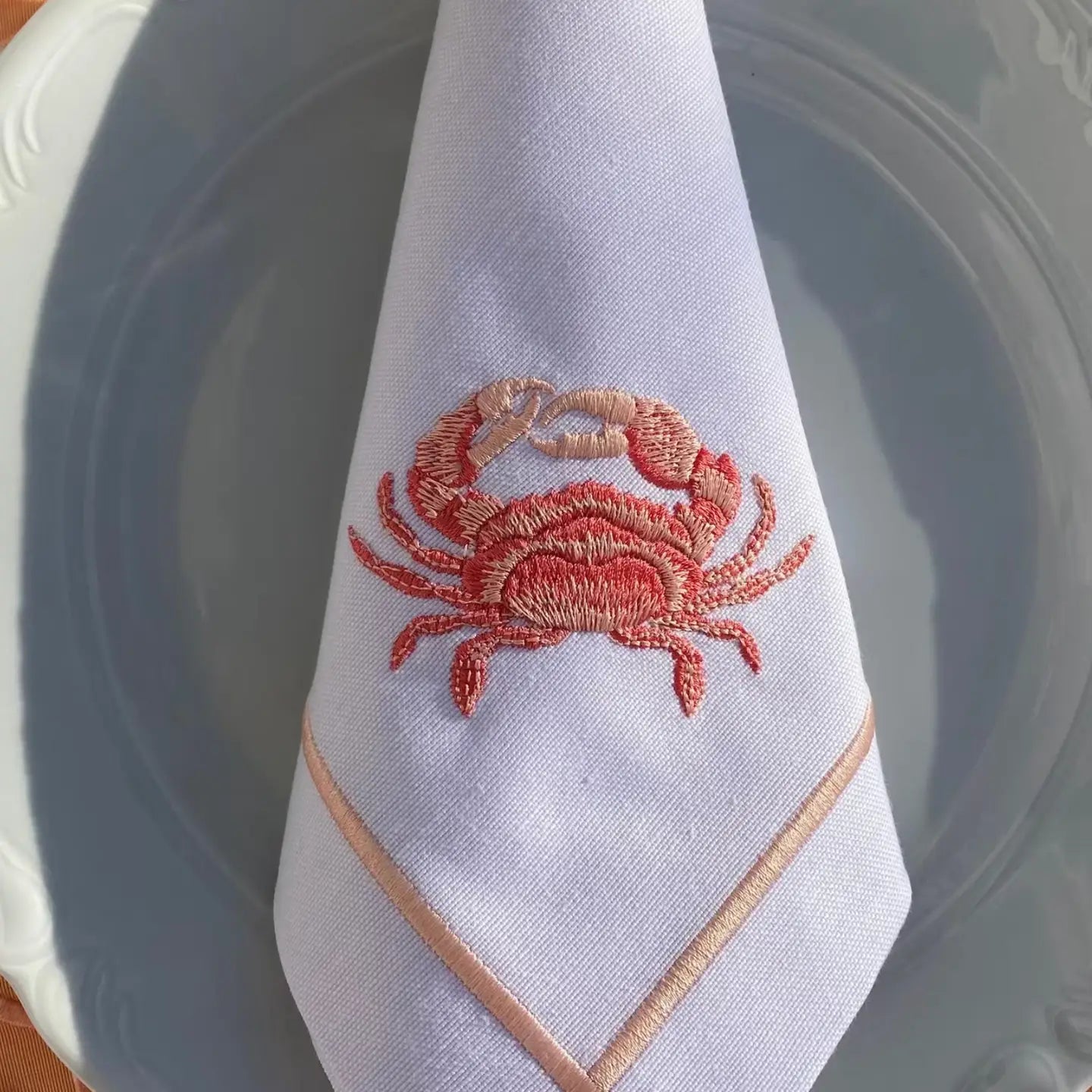 Coastal-Inspired Embroidered Linen Napkins