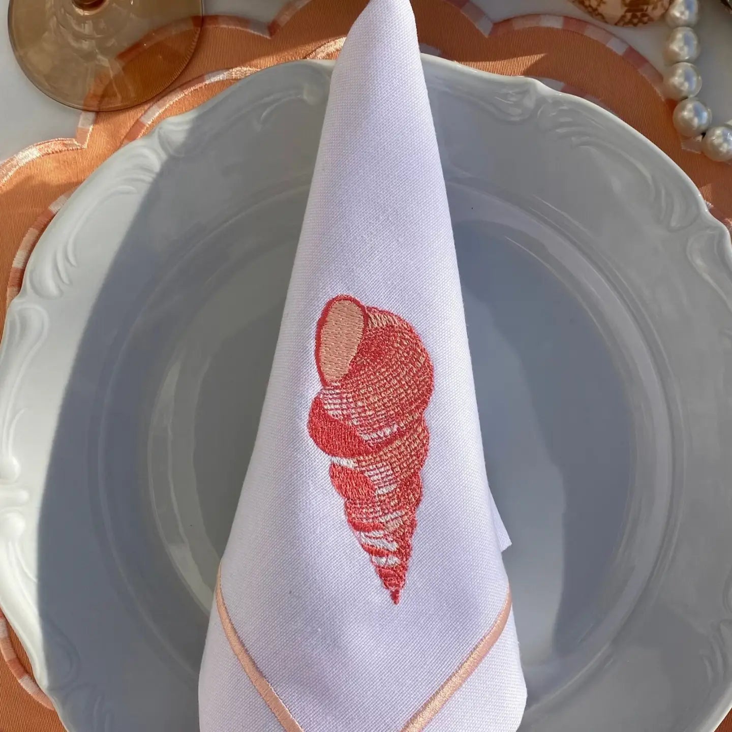 Coastal-Inspired Embroidered Linen Napkins