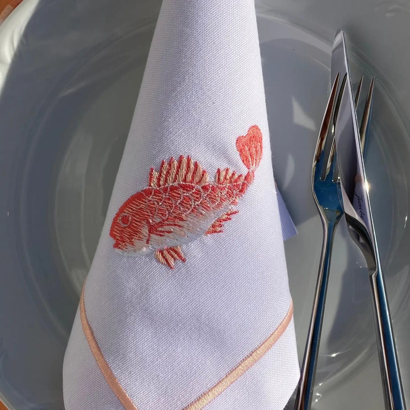 Coastal-Inspired Embroidered Linen Napkins