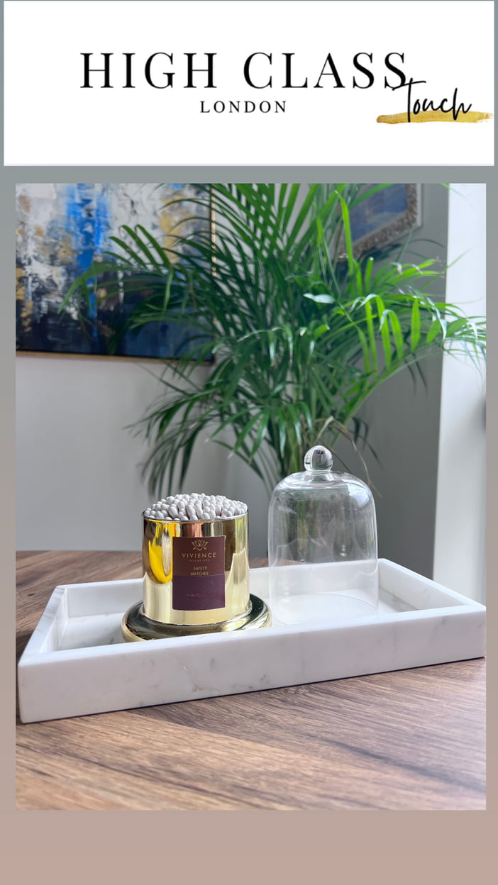 Rectangular White Marble Tray for Bathroom (with imperfection)-High Class Touch