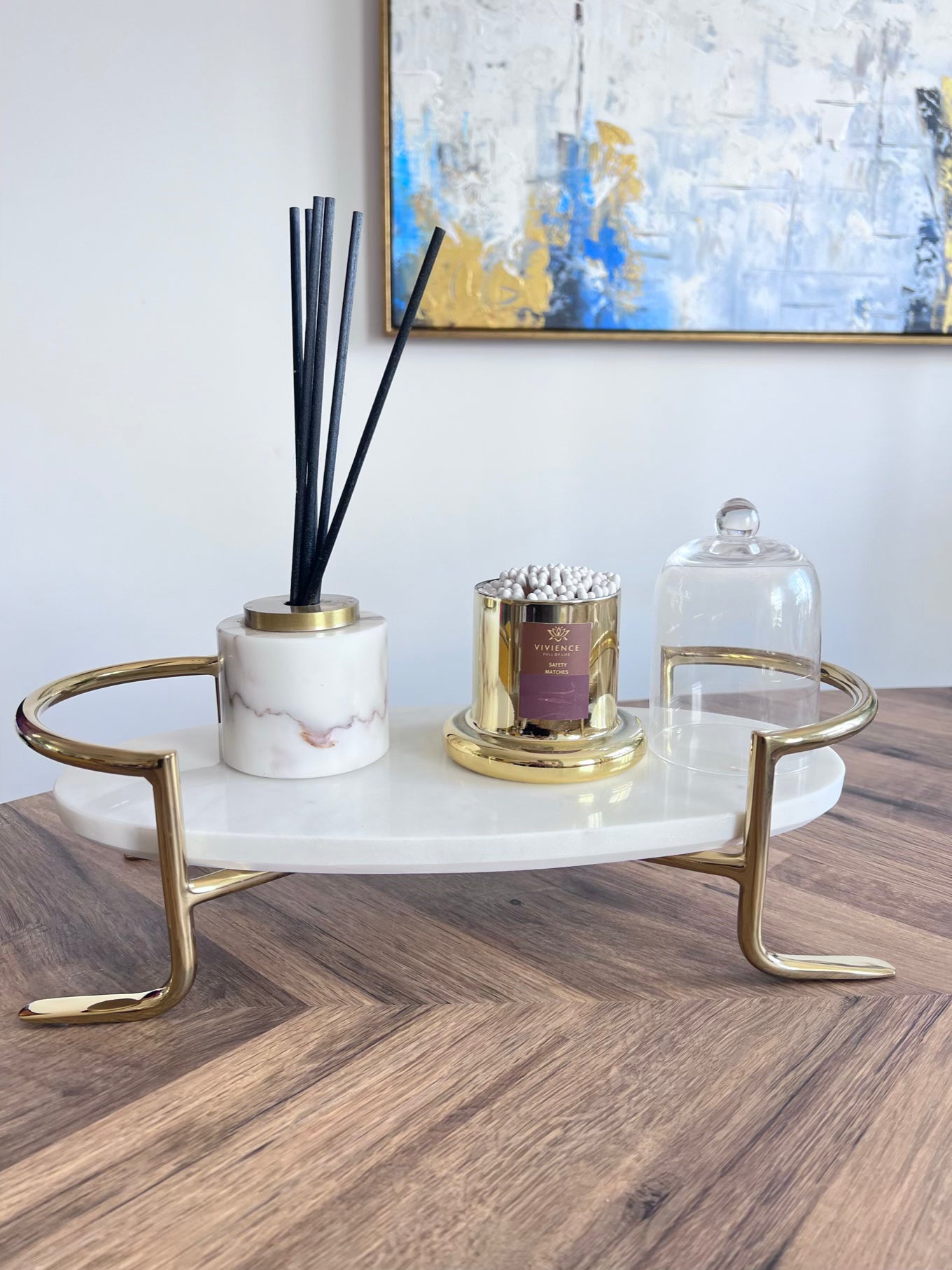 PRE-ORDER Oval Marble Tray with Gold Stand-High Class Touch