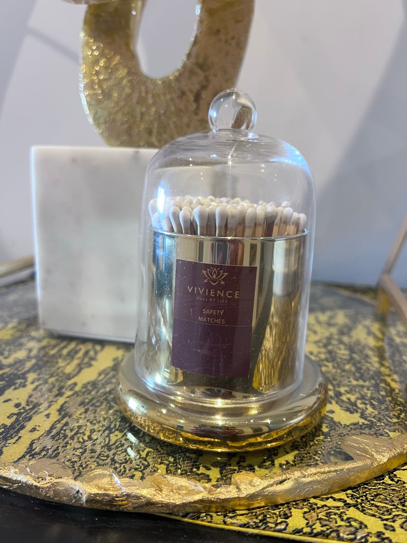 Sample Match Holder Jar and Dome with Gold/Smoked Basem