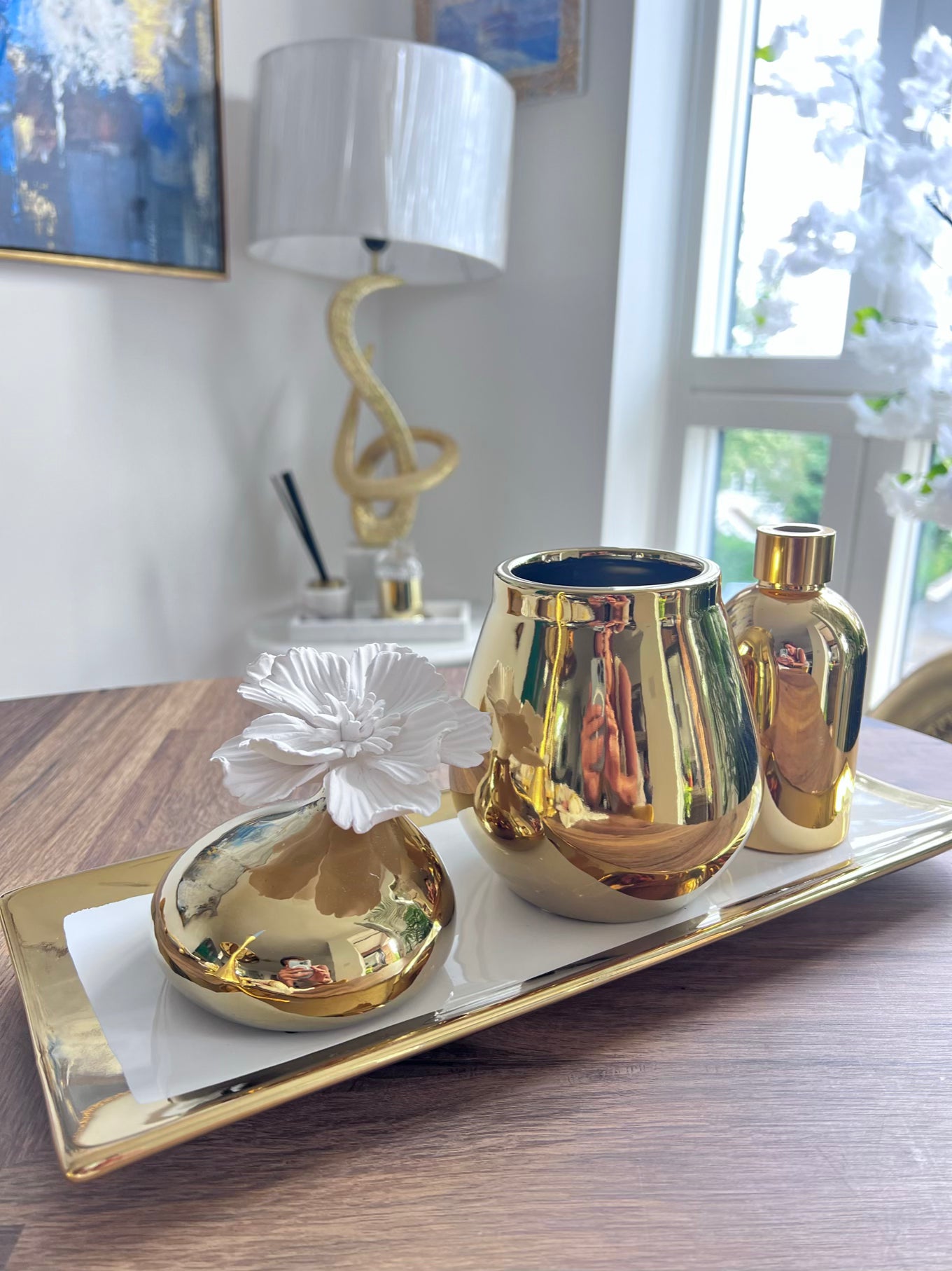 Diffuser and Flower Vase Tray Decor Set