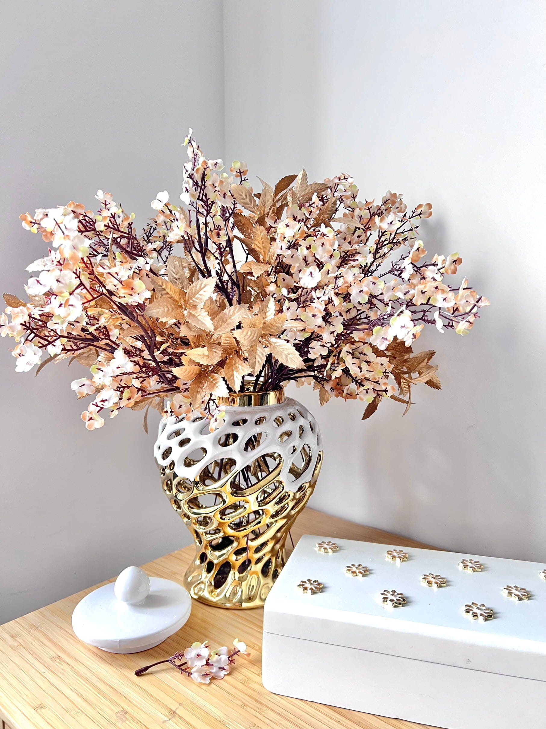 Autumn Gypsophila with Golden Leaves Bouquet Artificial Flora High Class Touch - Home Decor