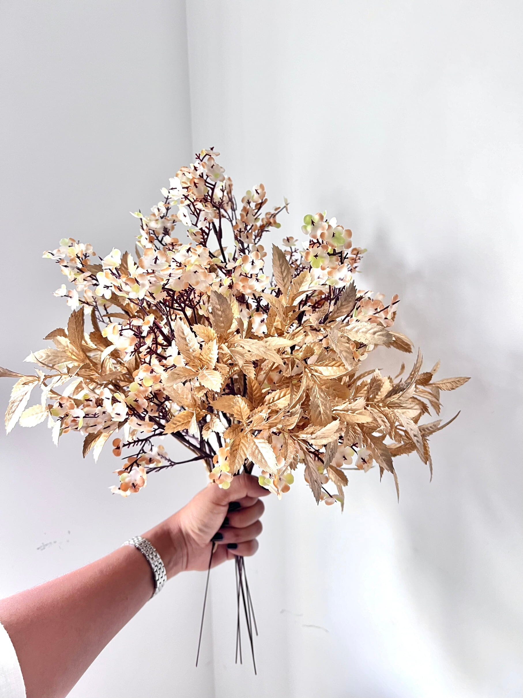 Autumn Gypsophila with Golden Leaves Bouquet Artificial Flora High Class Touch - Home Decor