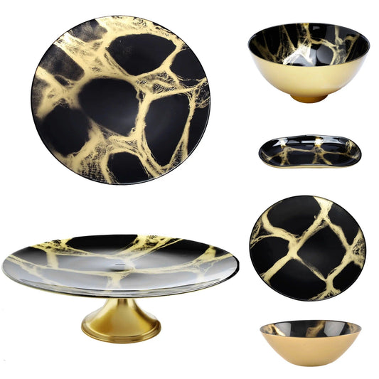 Black and Gold Marbleised Dinnerware Dinnerware Sets High Class Touch - Home Decor 