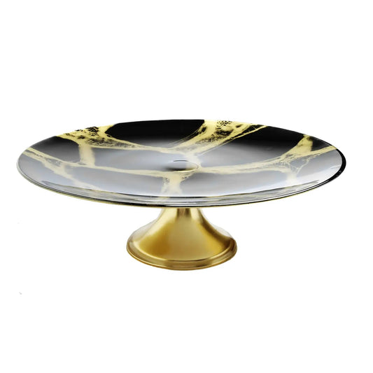 Black and Gold Marbleized Footed Cake Stand Cake Stands High Class Touch - Home Decor 