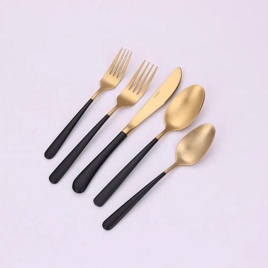Coloblock 20 Pc Flatware Set with Black Handles, Service 4 Cutlery High Class Touch - Home Decor