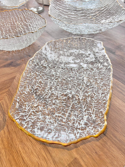 Crushed Glass Oblong Serving Tray with Gold Trim Dinnerware Sets High Class Touch - Home Decor 