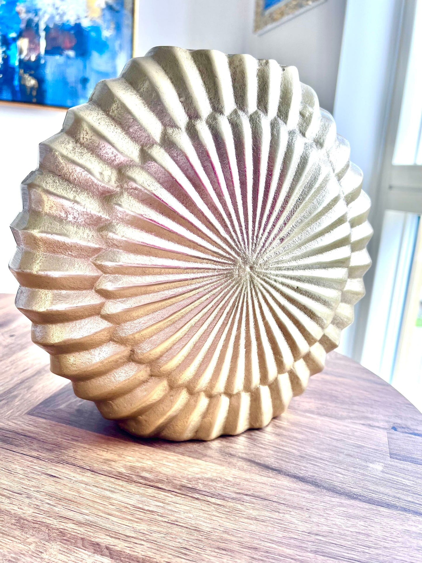 Elegant Round Gold Vase with Embossed Design Vases High Class Touch - Home Decor