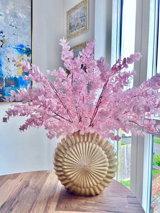 Elegant Round Gold Vase with Embossed Design Vases High Class Touch - Home Decor