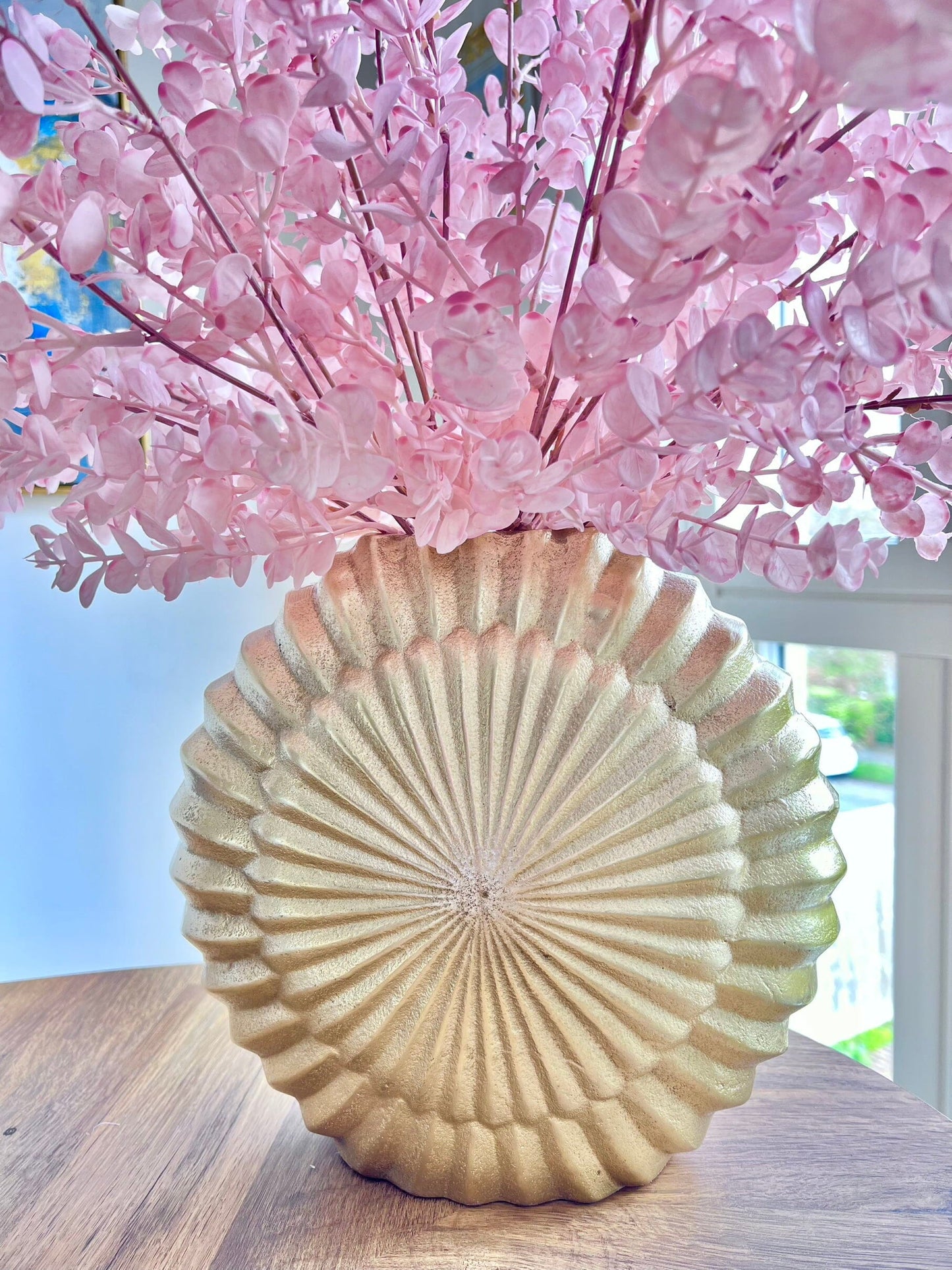 Elegant Round Gold Vase with Embossed Design Vases High Class Touch - Home Decor