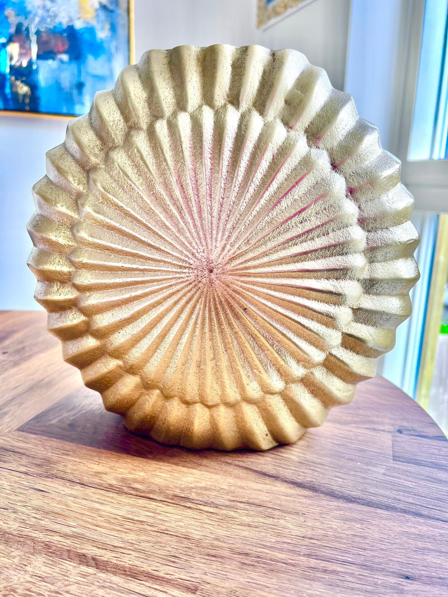 Elegant Round Gold Vase with Embossed Design Vases High Class Touch - Home Decor