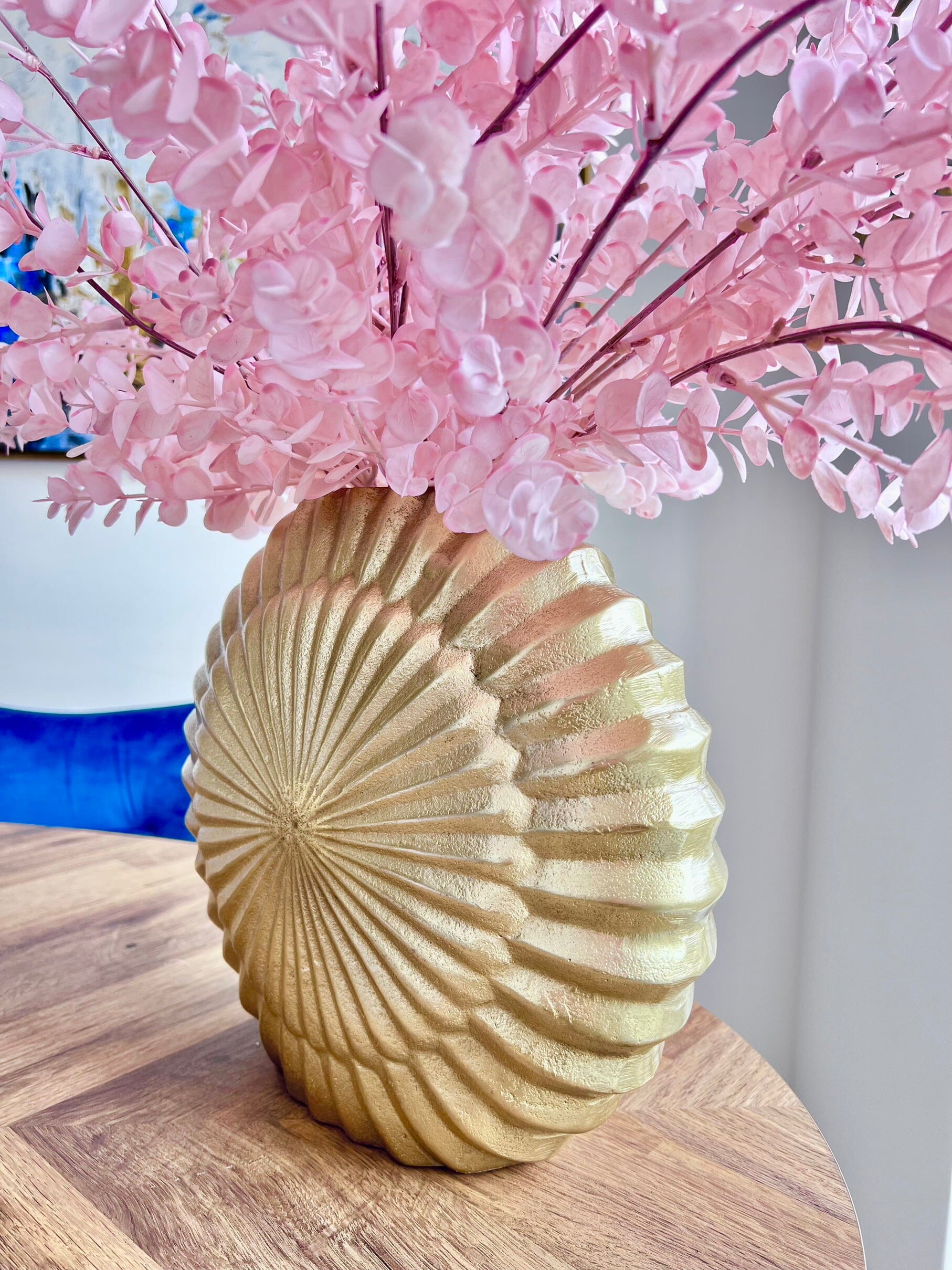 Elegant Round Gold Vase with Embossed Design Vases High Class Touch - Home Decor