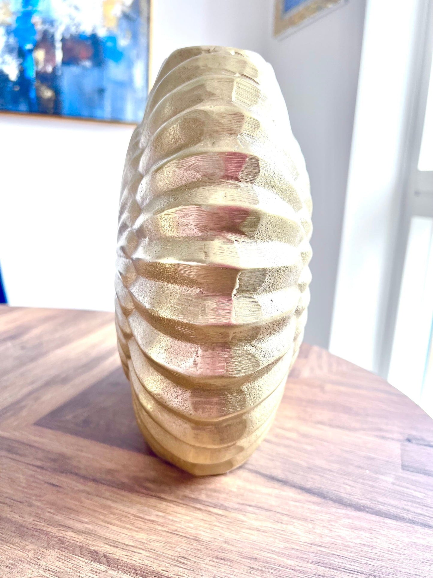 Elegant Round Gold Vase with Embossed Design Vases High Class Touch - Home Decor