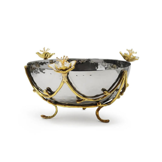Extra Large Fruit Bowl with Gold Branch and Flower Design Serving Bowls High Class Touch - Home Decor 