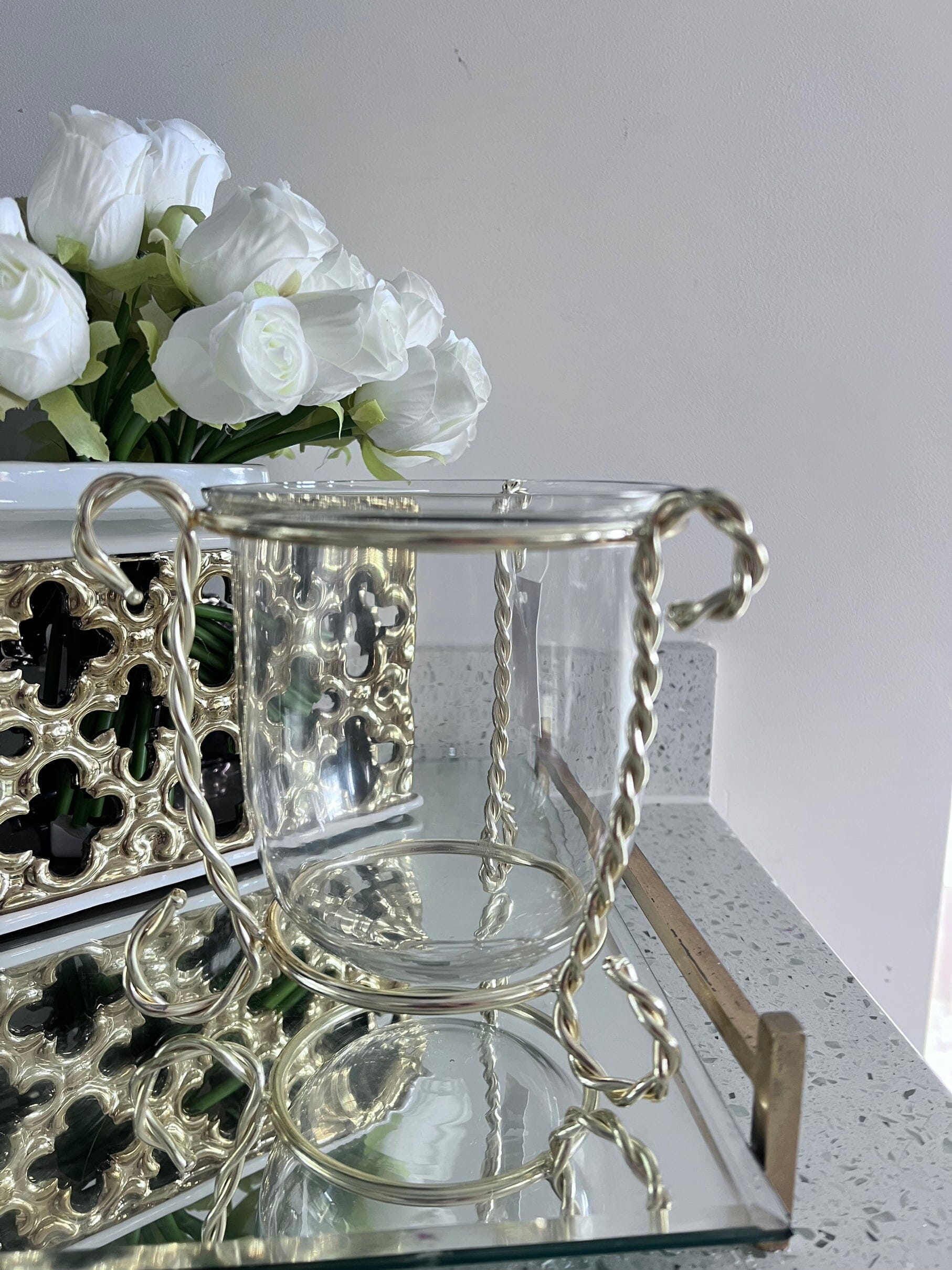 Glass Candle Holder On Gold Brass Stand, 4" Candle Holders High Class Touch - Home Decor