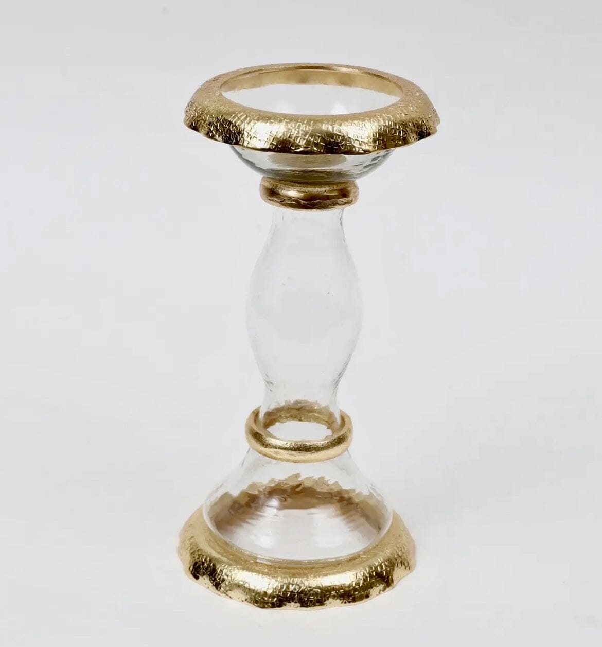 Glass Candle Holder with Gold Ruffle Border Candle Holders High Class Touch - Home Decor