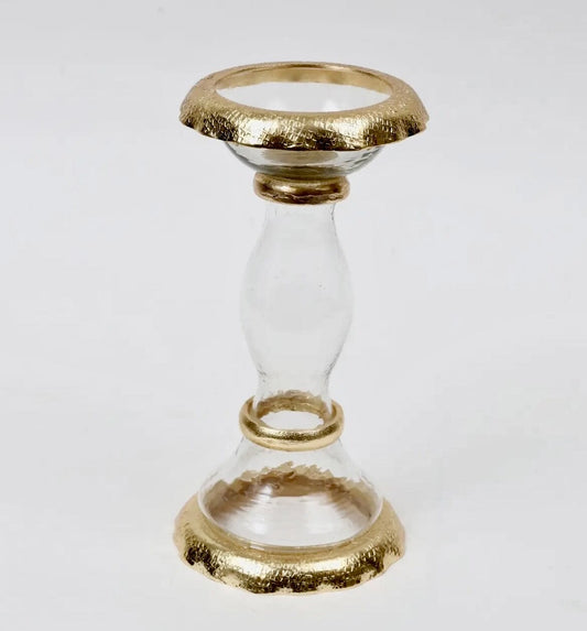 Glass Candle Holder with Gold Ruffle Border Candle Holders High Class Touch - Home Decor 