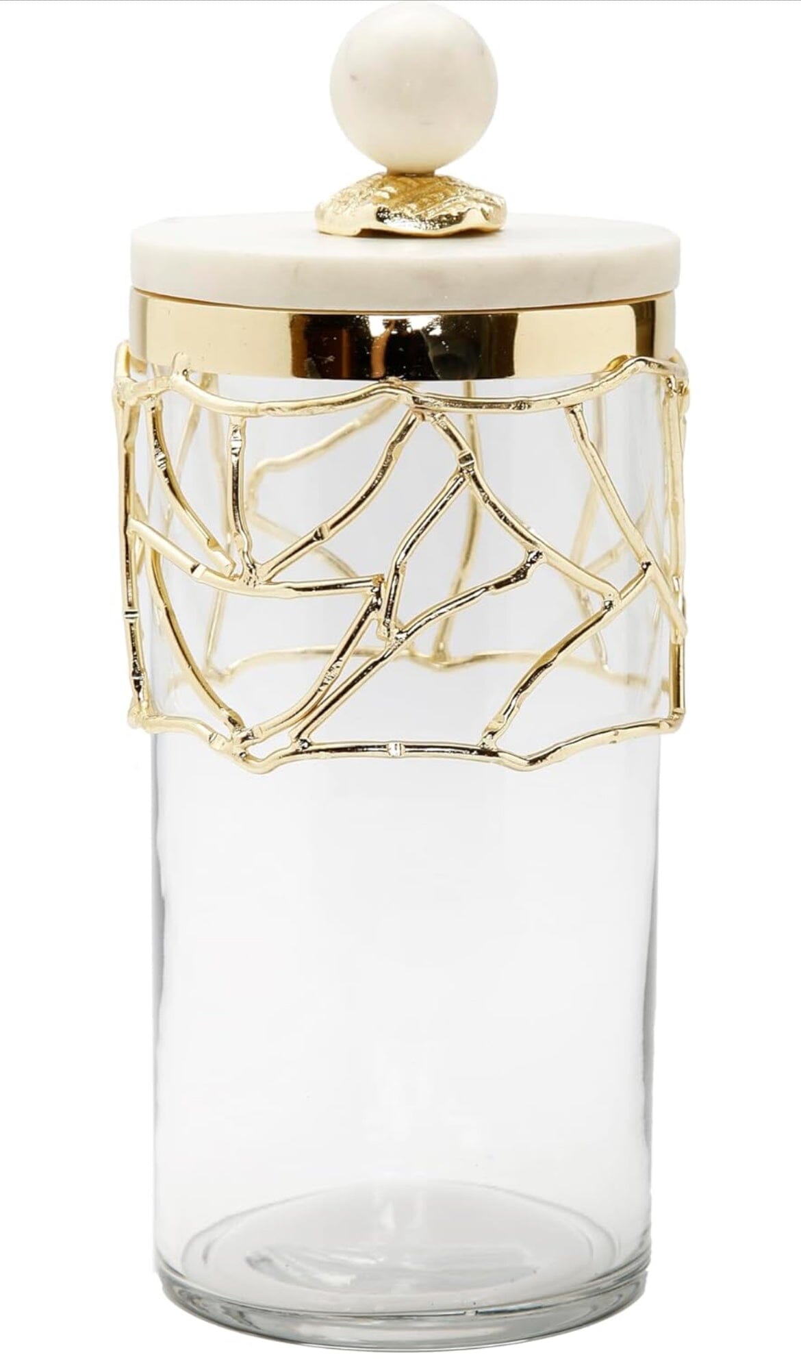 Glass Canister Gold Mesh Design, Marble Lid Canisters High Class Touch - Home Decor Large