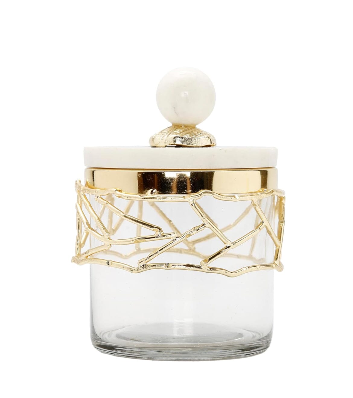 Glass Canister Gold Mesh Design, Marble Lid Canisters High Class Touch - Home Decor Small