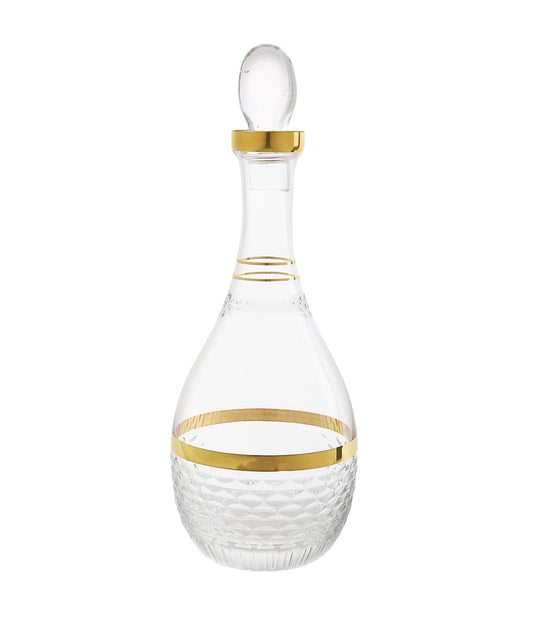 Glass Decanter with Gold Rim and Crystal Diamond Texture High Class Touch - Home Decor 