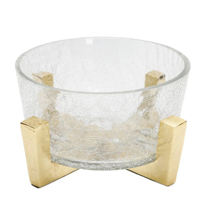 Glass Fruit Bowl with Gold Metal Stand Serving Bowls High Class Touch - Home Decor 