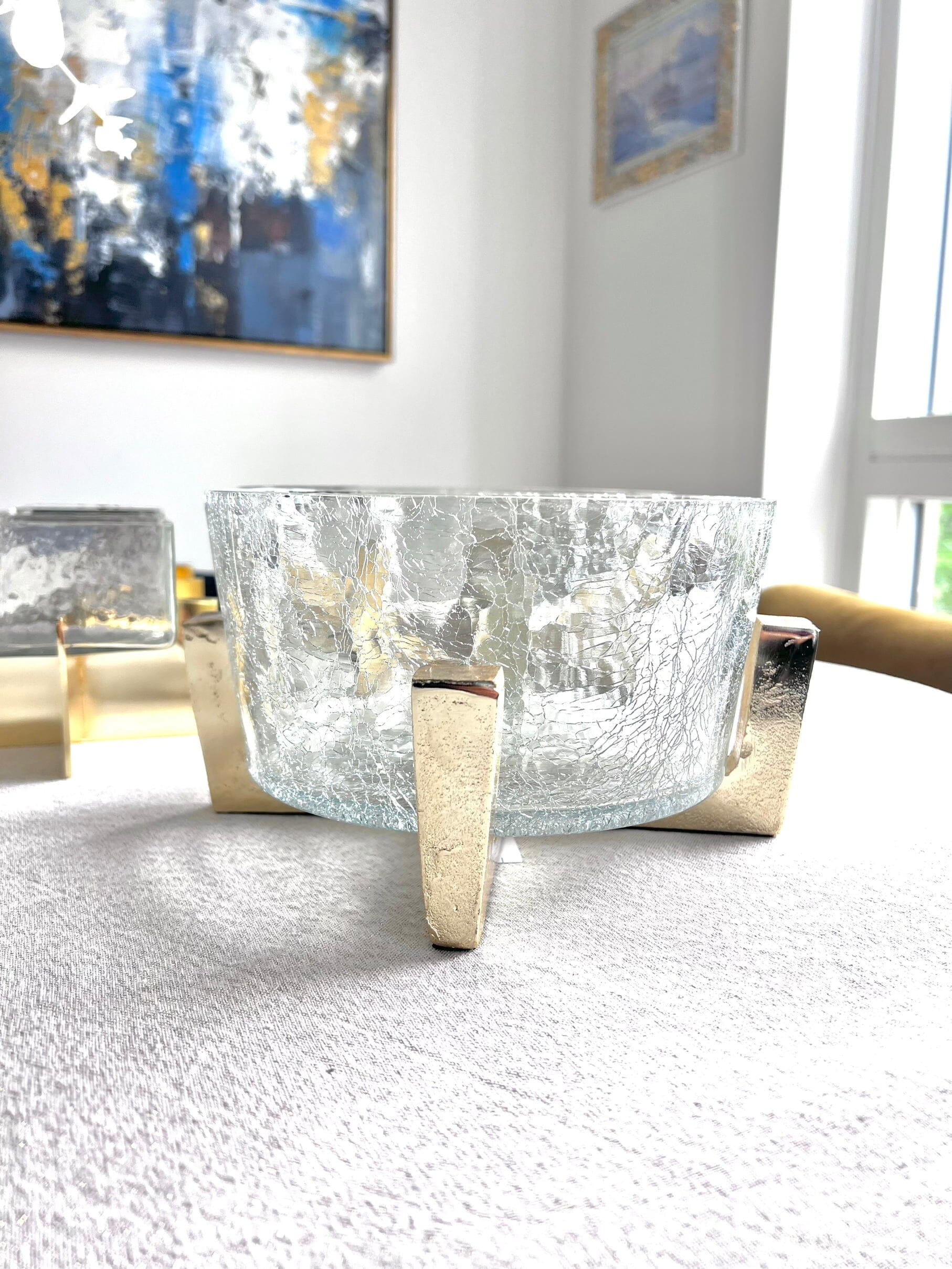 Glass Fruit Bowl with Gold Metal Stand Serving Bowls High Class Touch - Home Decor