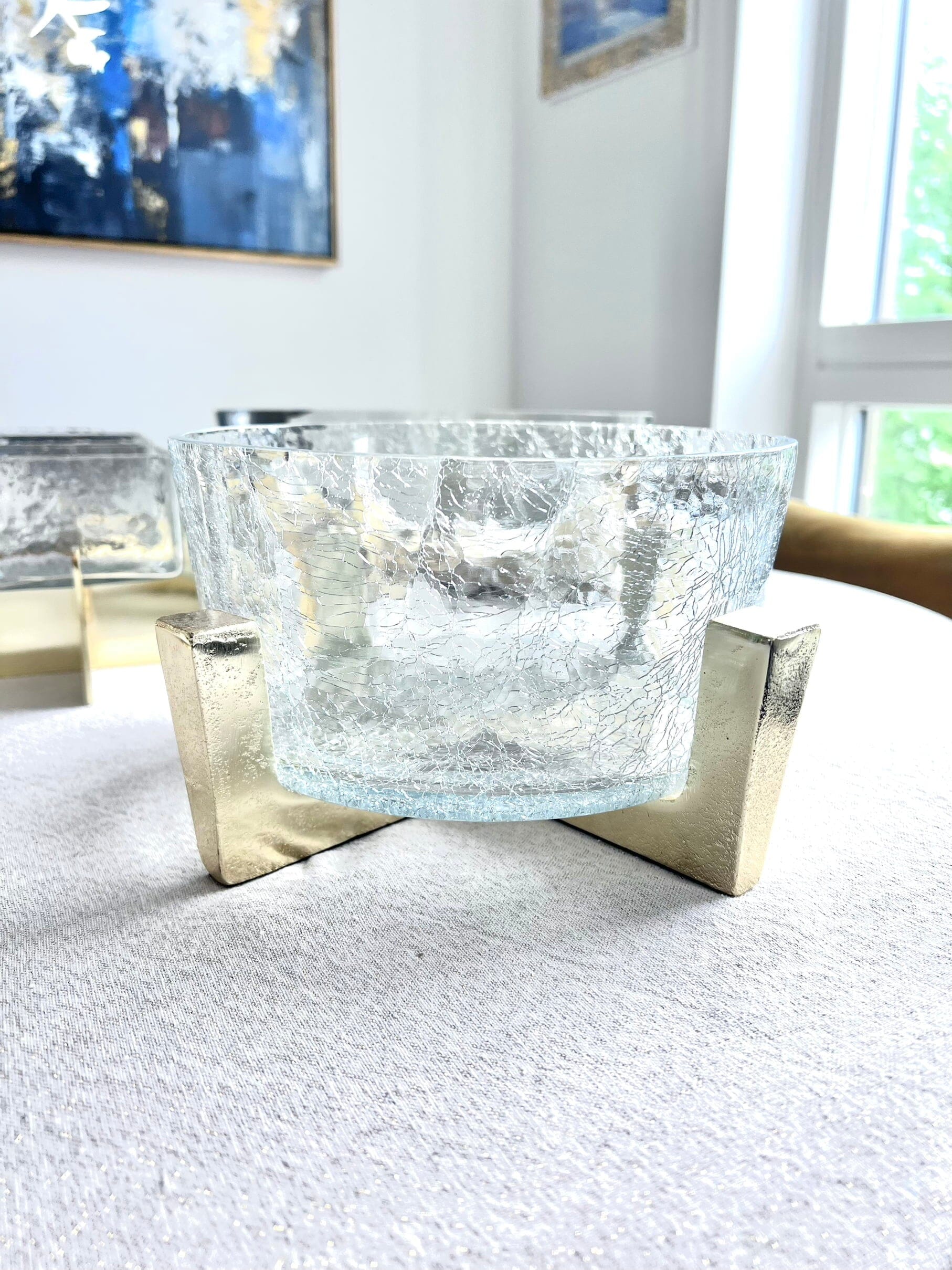 Glass Fruit Bowl with Gold Metal Stand Serving Bowls High Class Touch - Home Decor