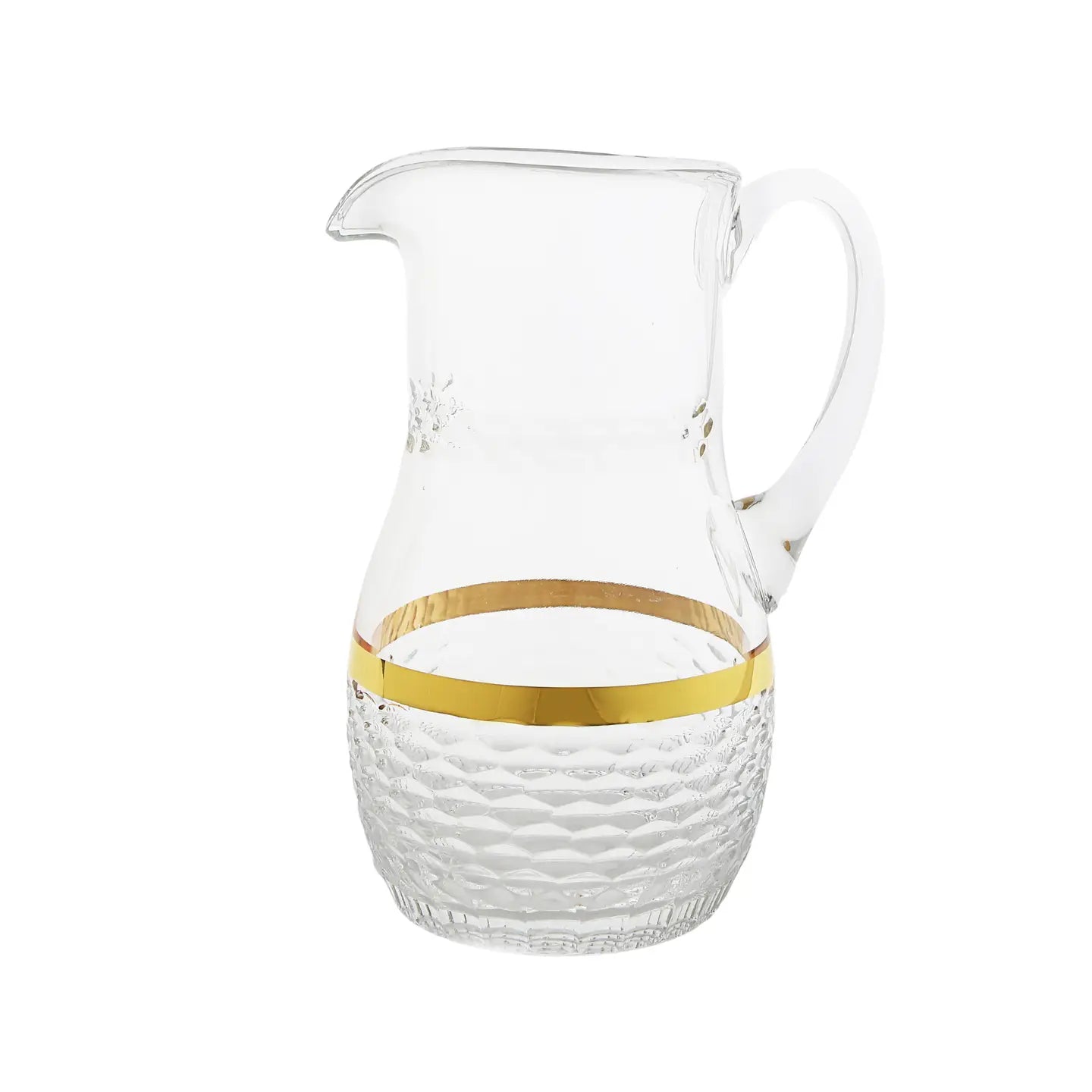 Glass Pitcher with Gold Rim and Crystal Diamond Texture Pitcher High Class Touch - Home Decor