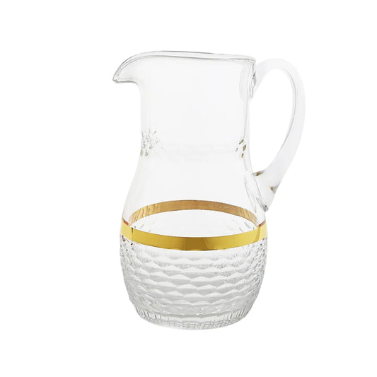 Glass Pitcher with Gold Rim and Crystal Diamond Texture Pitcher High Class Touch - Home Decor 