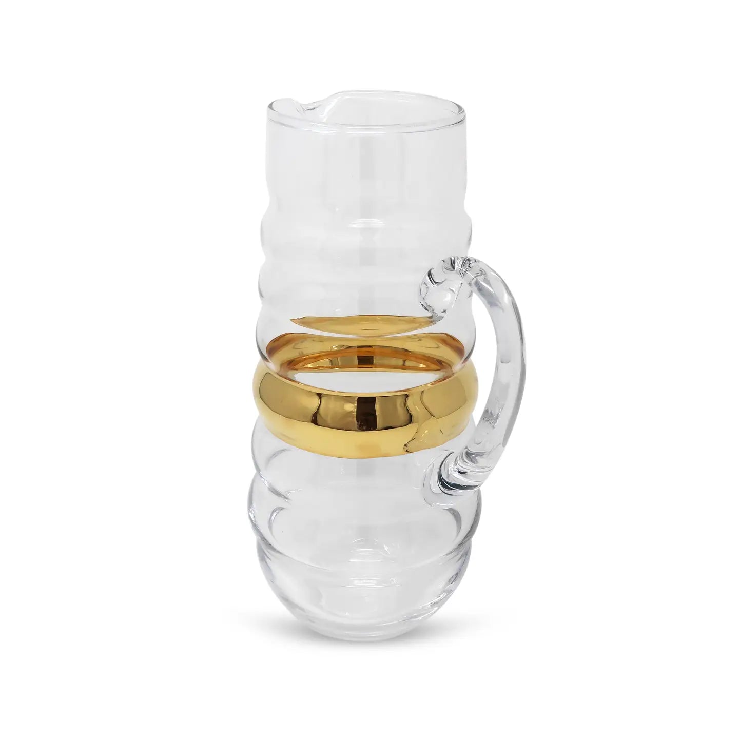 Glass Pitcher with Linear Design and Gold Stripe Pitcher High Class Touch - Home Decor