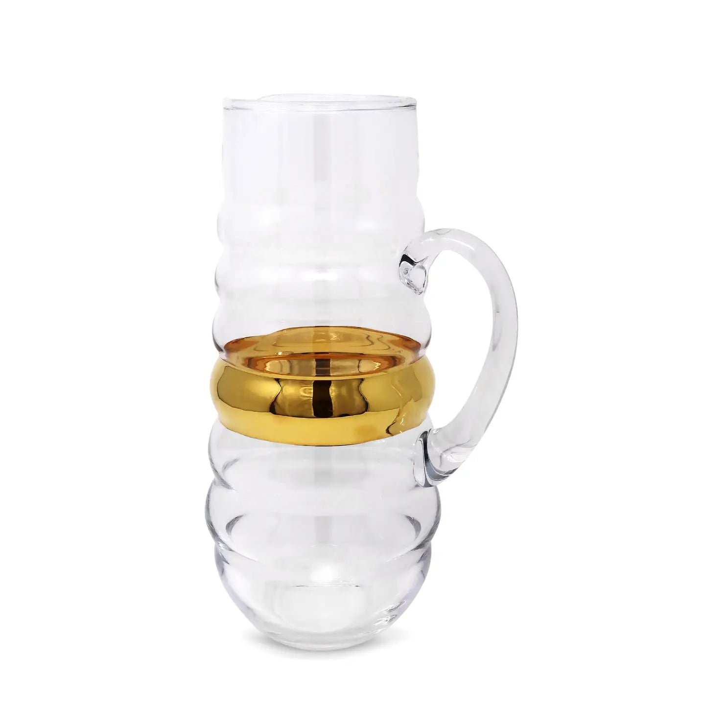 Glass Pitcher with Linear Design and Gold Stripe Pitcher High Class Touch - Home Decor 