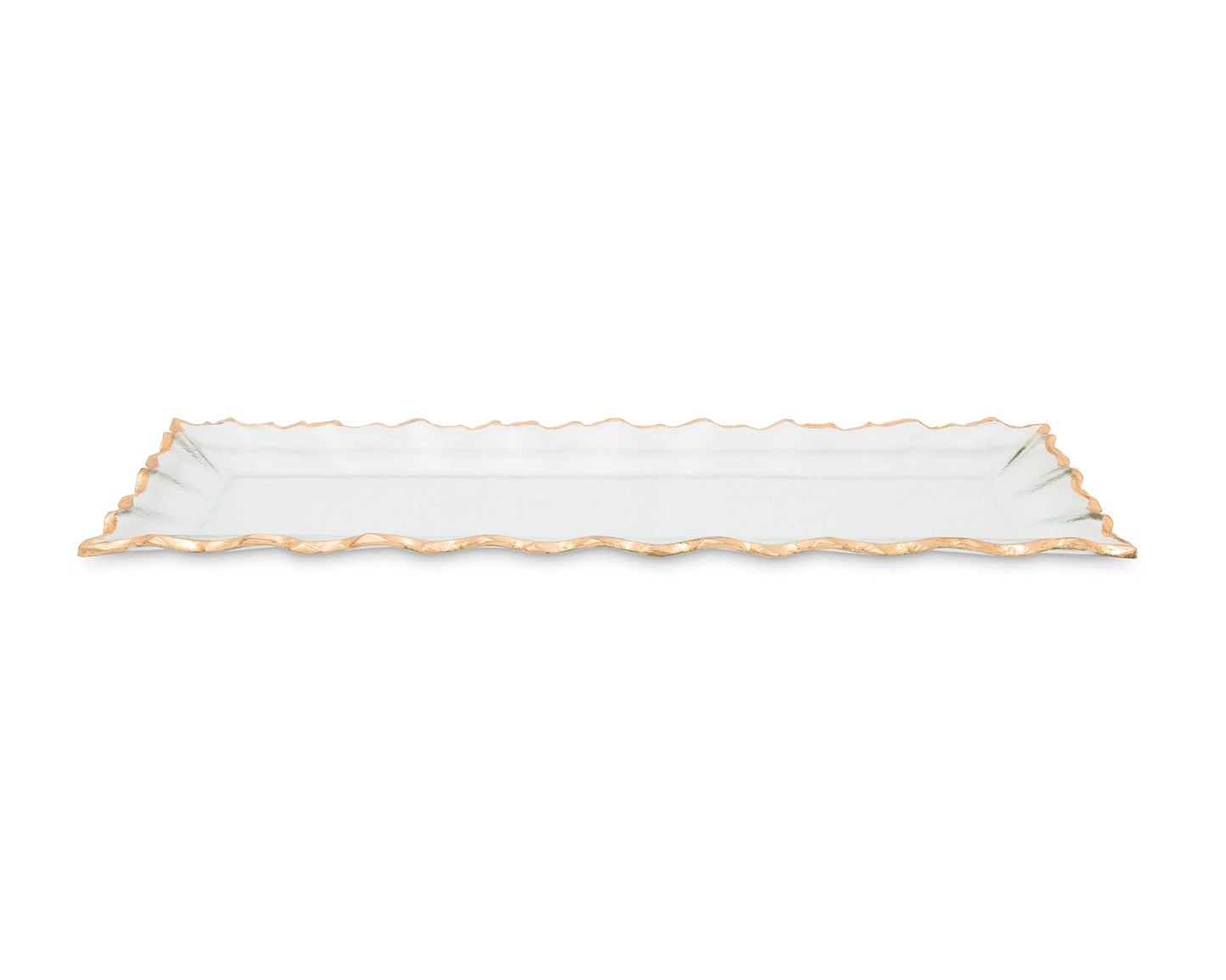 Glass Rectangular Tray with Gold Edge Serving Bowls High Class Touch - Home Decor 