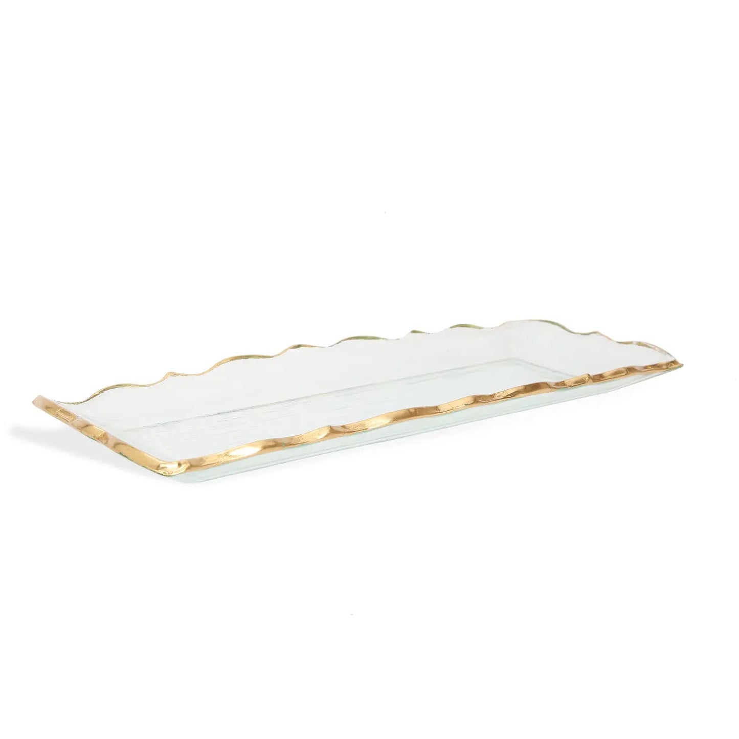 Glass Rectangular Tray with Gold Edge Serving Bowls High Class Touch - Home Decor
