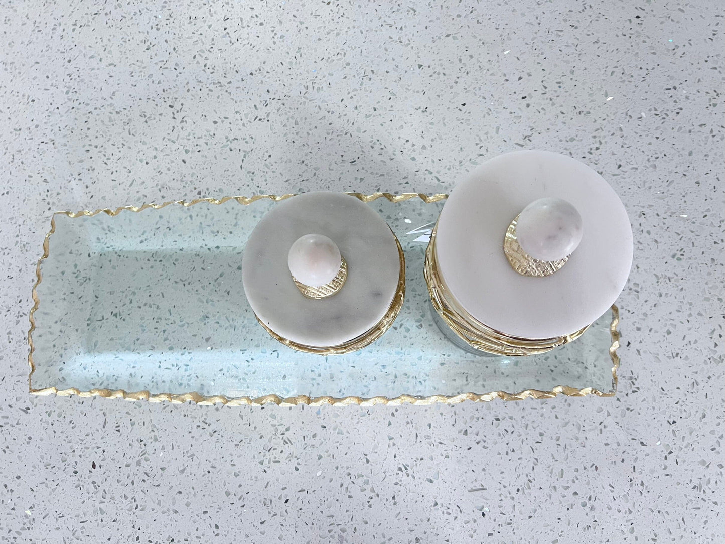Glass Rectangular Tray with Gold Edge Serving Trays High Class Touch - Home Decor