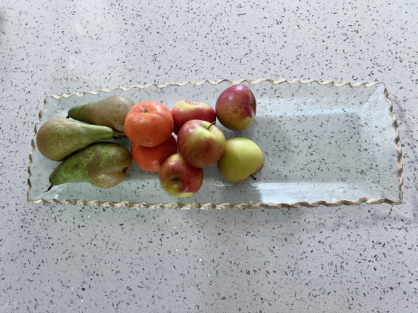 Glass Rectangular Tray with Gold Edge Serving Trays High Class Touch - Home Decor