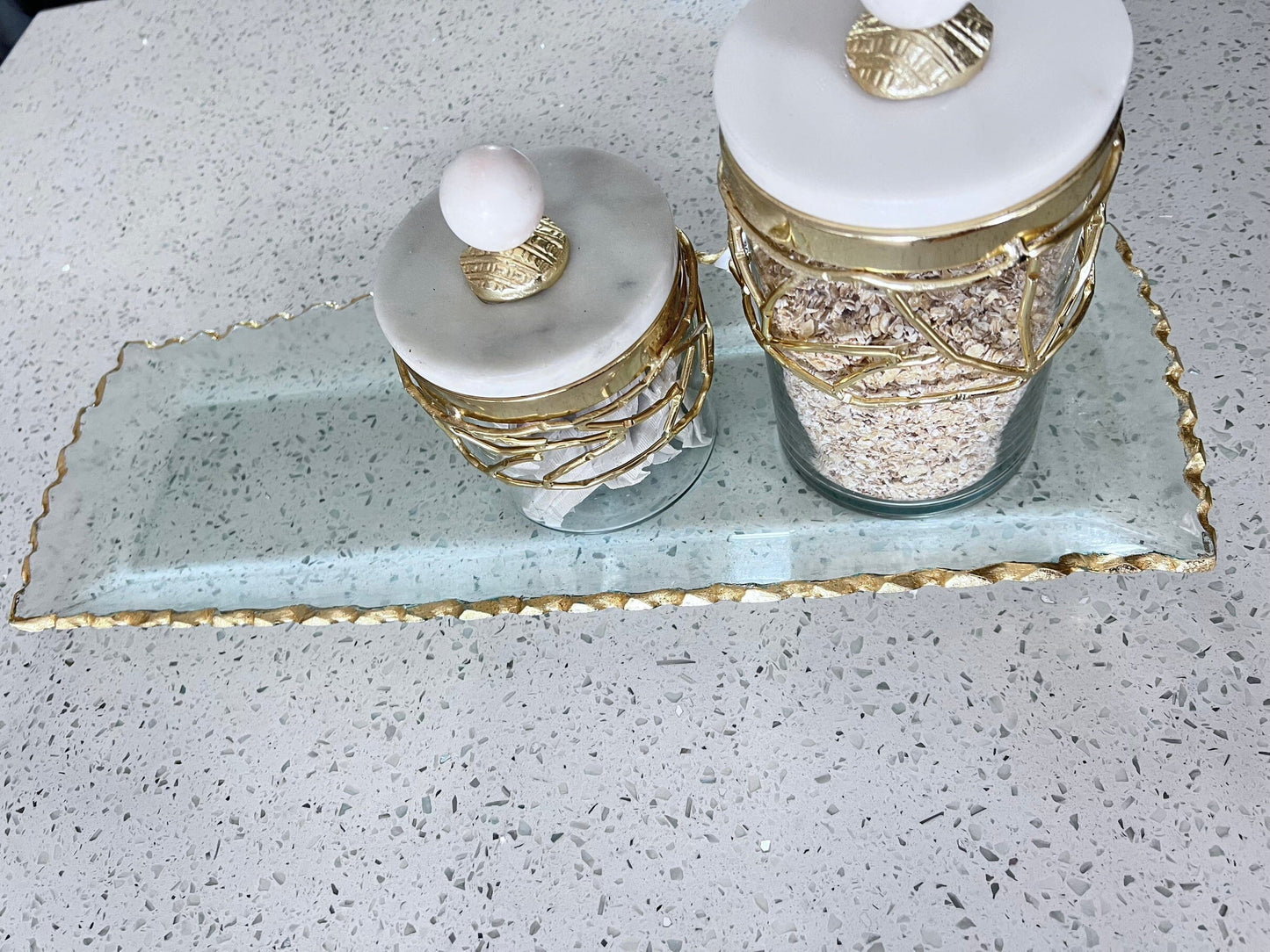 Glass Rectangular Tray with Gold Edge Serving Trays High Class Touch - Home Decor
