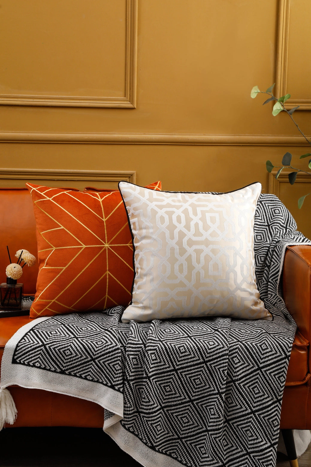 Gold and Beige Cushion Cover with Black Piping Cushions & Pillows High Class Touch - Home Decor