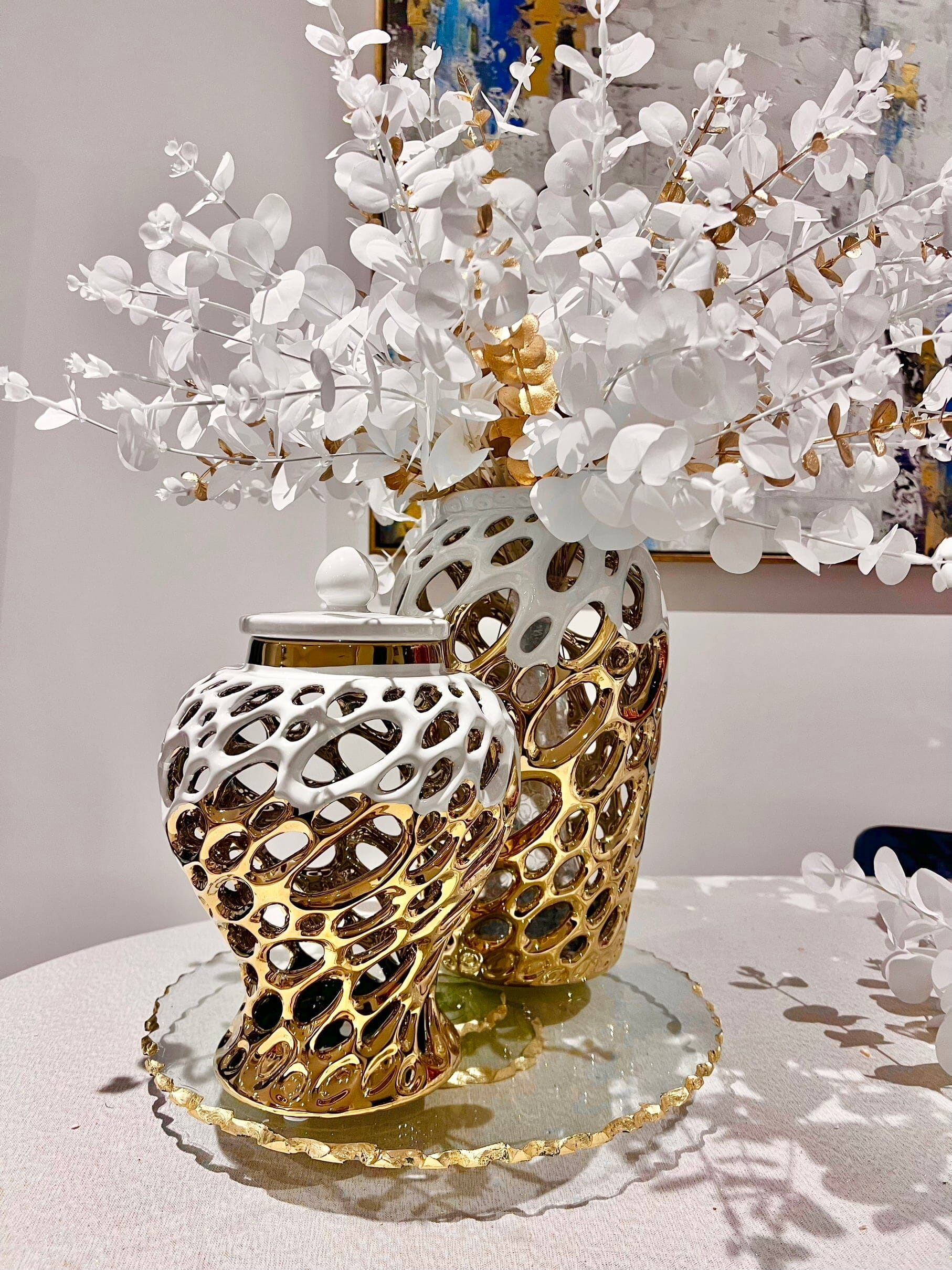 Gold and White Design Ginger Jar Medium GingerJar High Class Touch - Home Decor