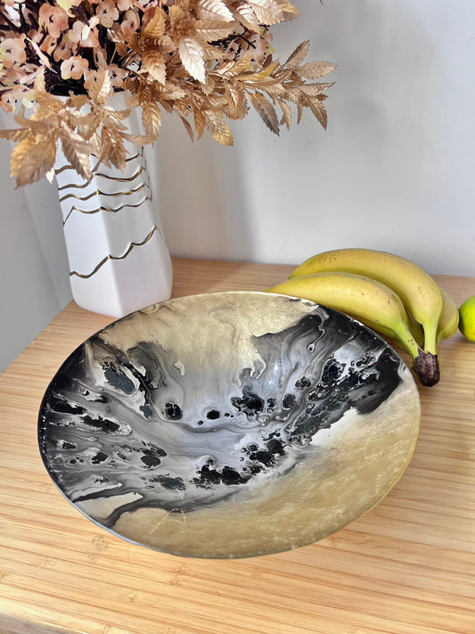 Gold Black Marbelised Glass Salad Bowl Serving Bowls High Class Touch - Home Decor
