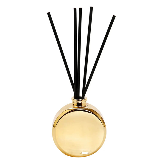Gold Bottle Diffuser with White Flower, "Iris & Rose" Diffuser High Class Touch - Home Decor 
