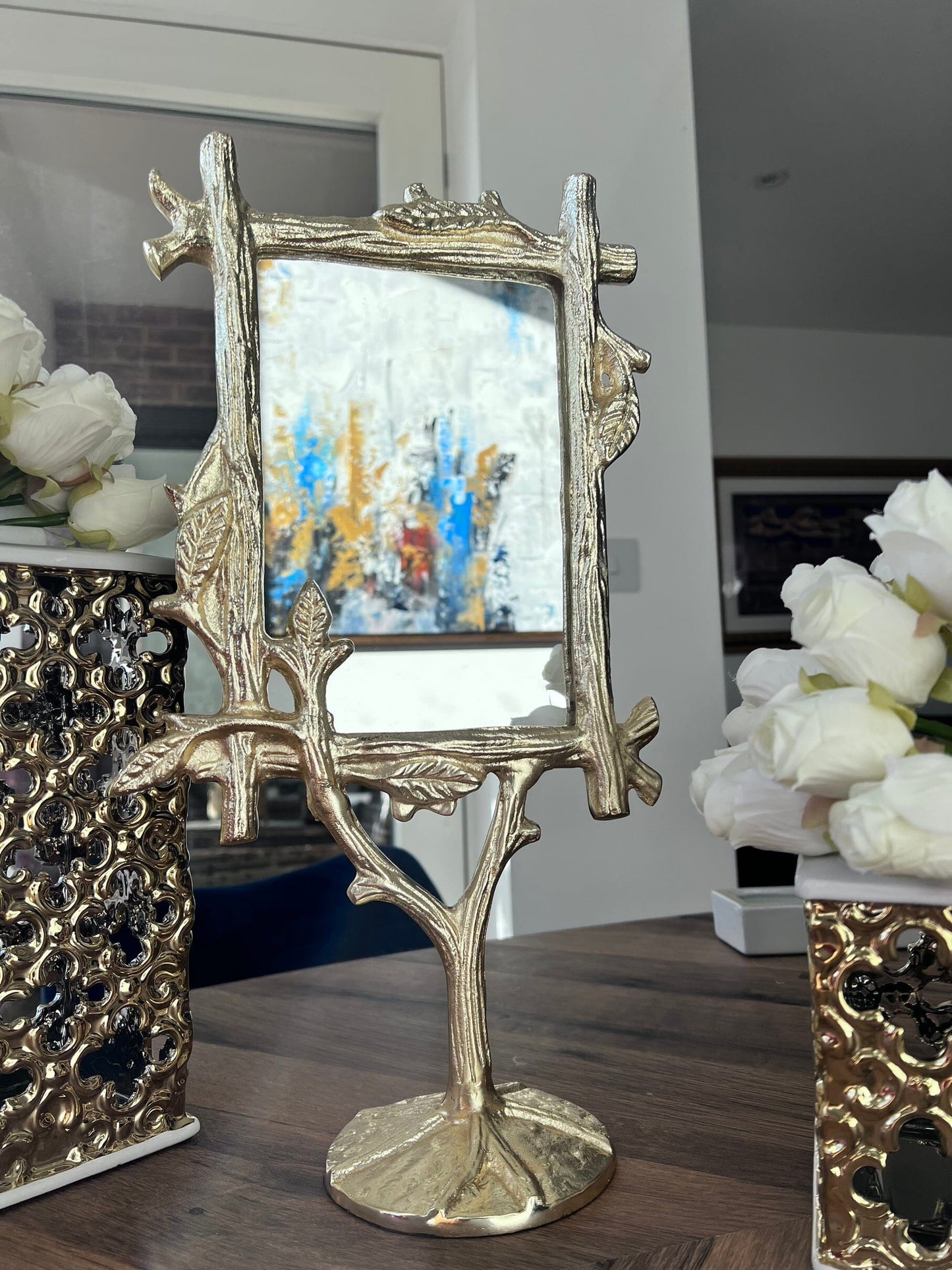 Gold Branch Design Table Mirror Face Mirror High Class Touch - Home Decor