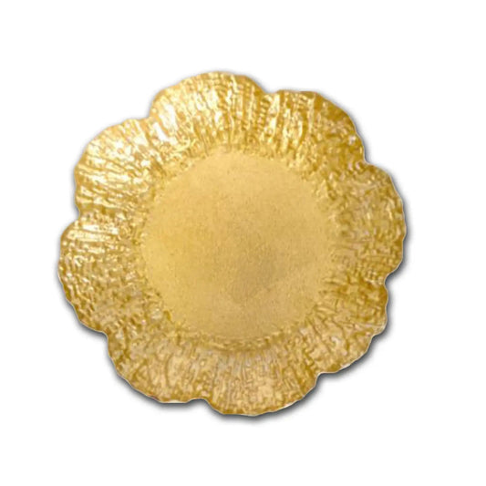 Gold Brushed Scalloped Flower Shaped Dessert Plates - Set of Four High Class Touch - Home Decor 