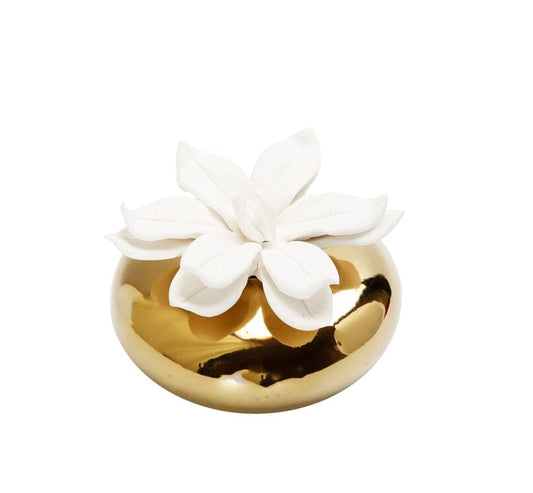 Gold Circular Diffuser with Dimensional White Flower Diffuser High Class Touch - Home Decor 